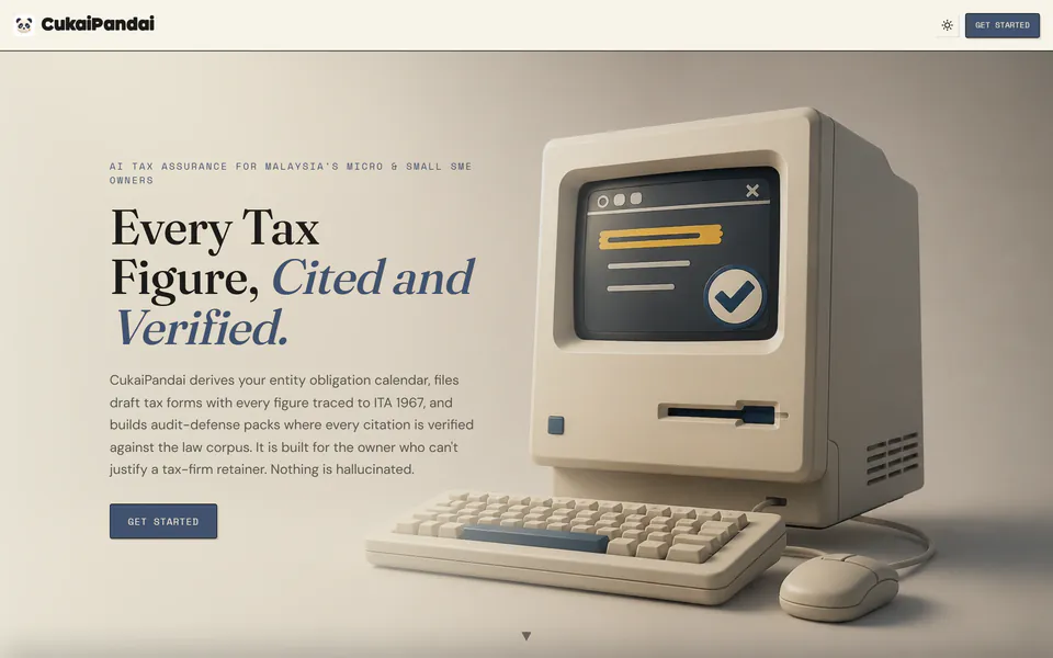 CukaiPandai’s home page, live: “Every Tax Figure, Cited and Verified.”